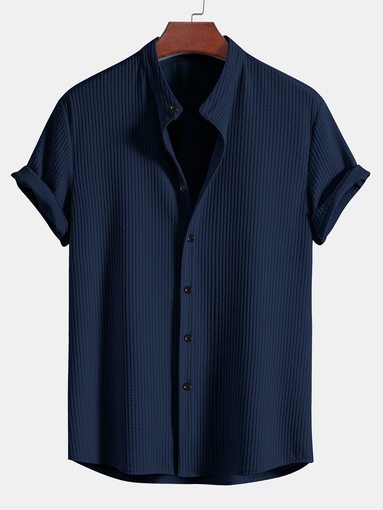 Markus – Chemise à rayures avec col montant, coupe ajustée pour une silhouette athlétique et élégante