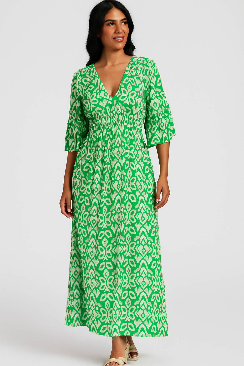 Helena - Robe longue élégante à col en V pour un look sophistiqué