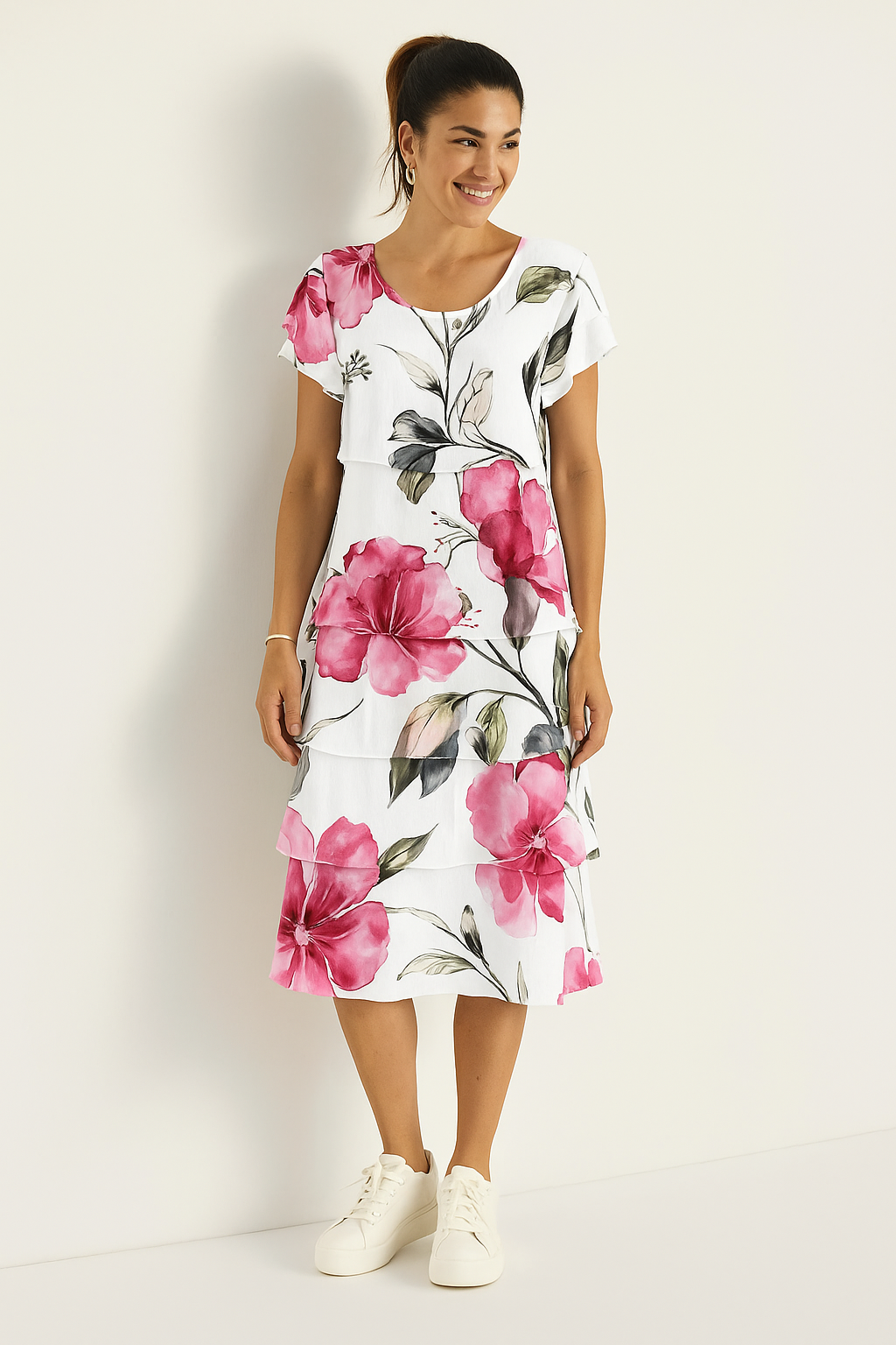 Bettina - Robe cascade élégante avec motif floral charmant