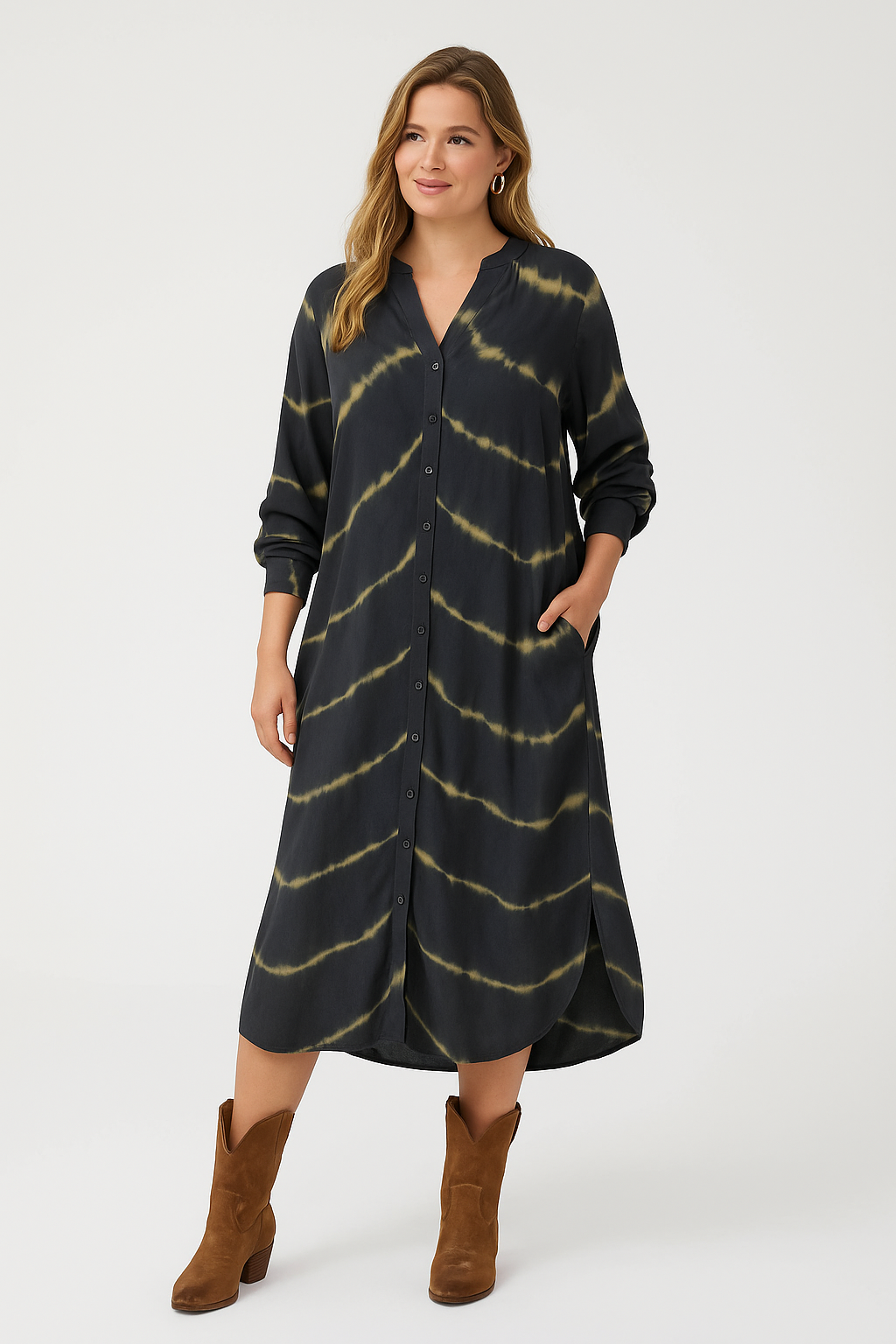 Bomea - Robe bohème longue élégante avec rayures tendance et manches longues sophistiquées