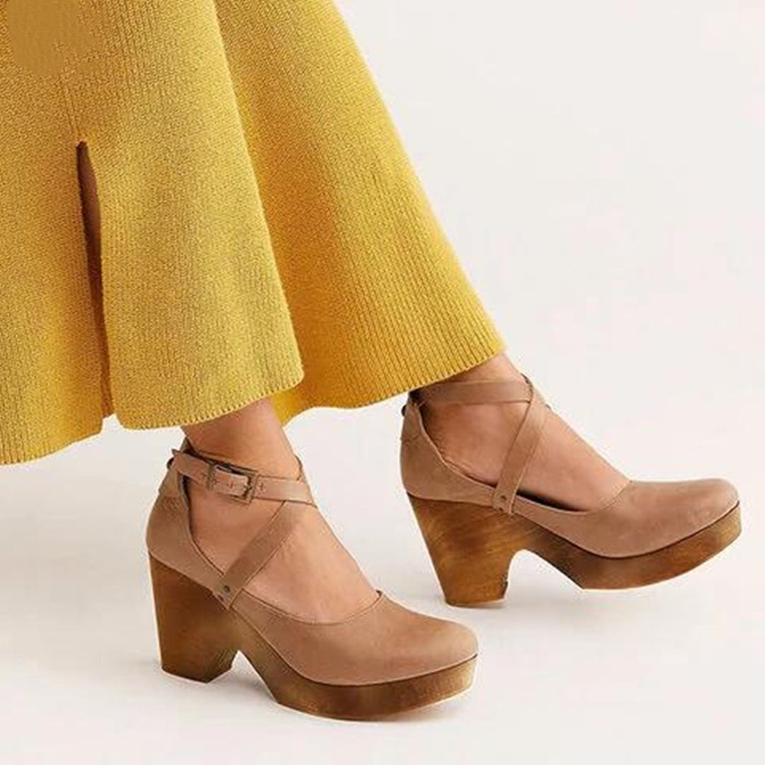 Élise – Sandales à talons compensés à bout fermé, sangle à la cheville et tige en cuir pour un confort exceptionnel