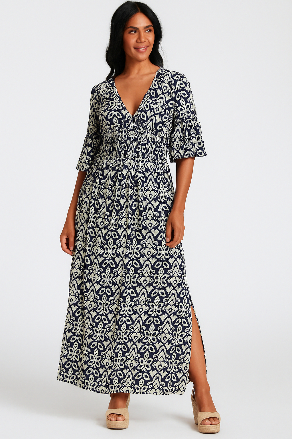 Helena - Robe longue élégante à col en V pour un look sophistiqué