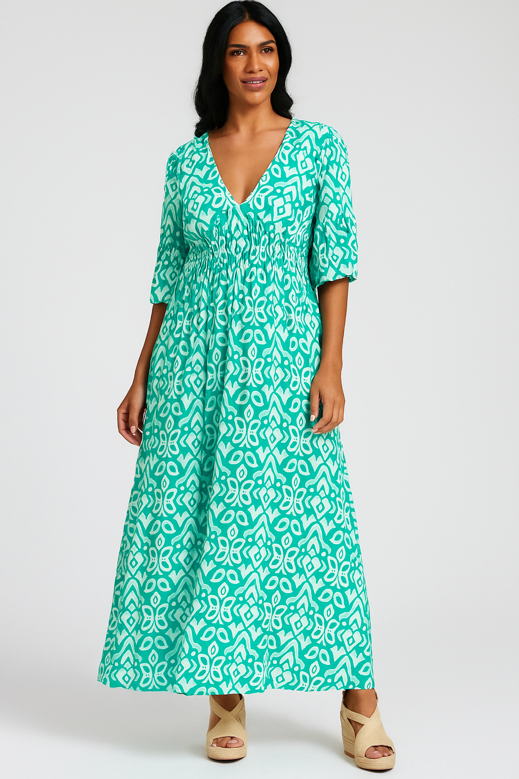 Helena - Robe longue élégante à col en V pour un look sophistiqué
