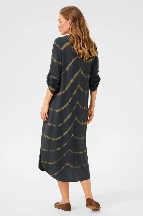 Bomea - Robe bohème longue élégante avec rayures tendance et manches longues sophistiquées