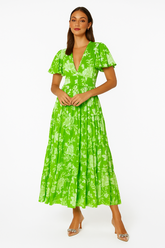Carine - Robe élégante à décolleté en V avec motif floral tendance
