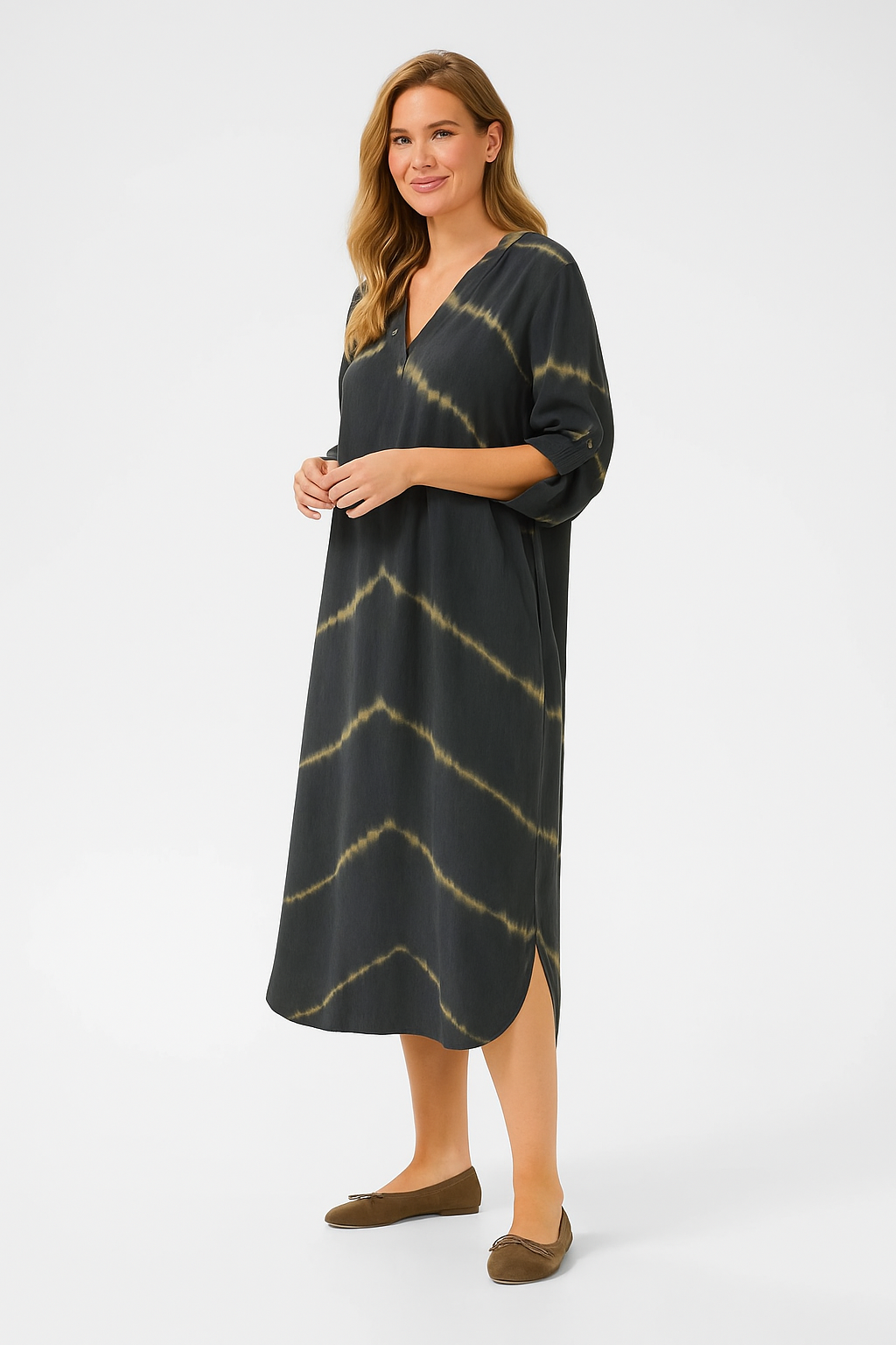 Bomea - Robe bohème longue élégante avec rayures tendance et manches longues sophistiquées