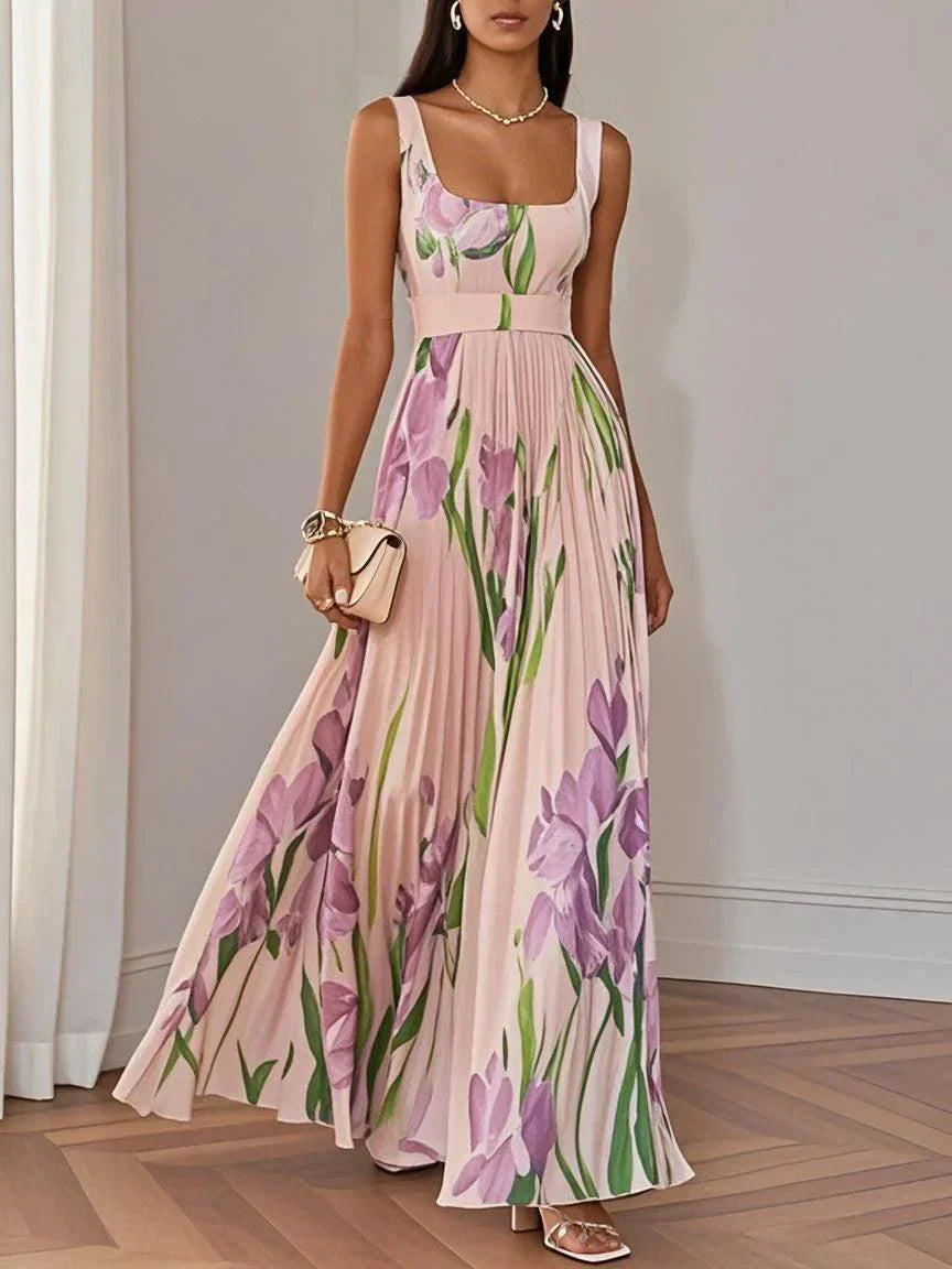 Clara – Robe longue élégante à volants avec un joli motif floral