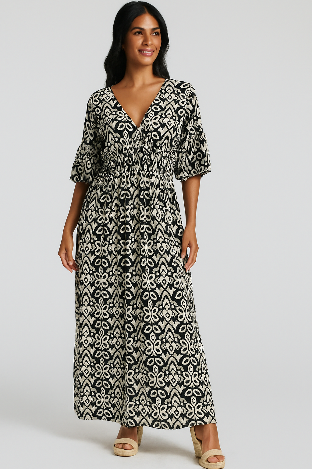 Helena - Robe longue élégante à col en V pour un look sophistiqué