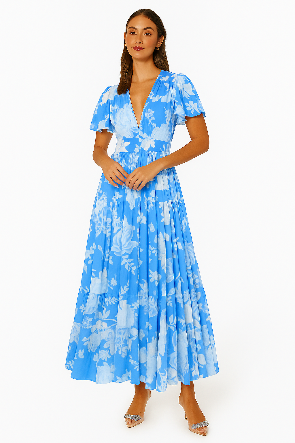 Carine - Robe élégante à décolleté en V avec motif floral tendance