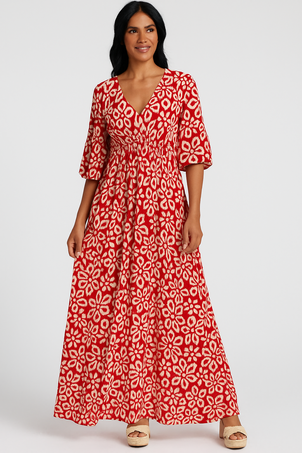 Helena - Robe longue élégante à col en V pour un look sophistiqué